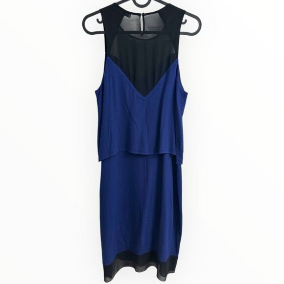 $375 Sandro Paris SILK Remy Marine Blue black Mini sleeveless Dress Size 2 / Med - Picture 3 of 7